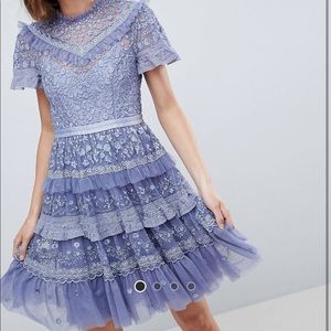 Needle & Thread High Neck Layered
Mini Dress in lavender size US 0